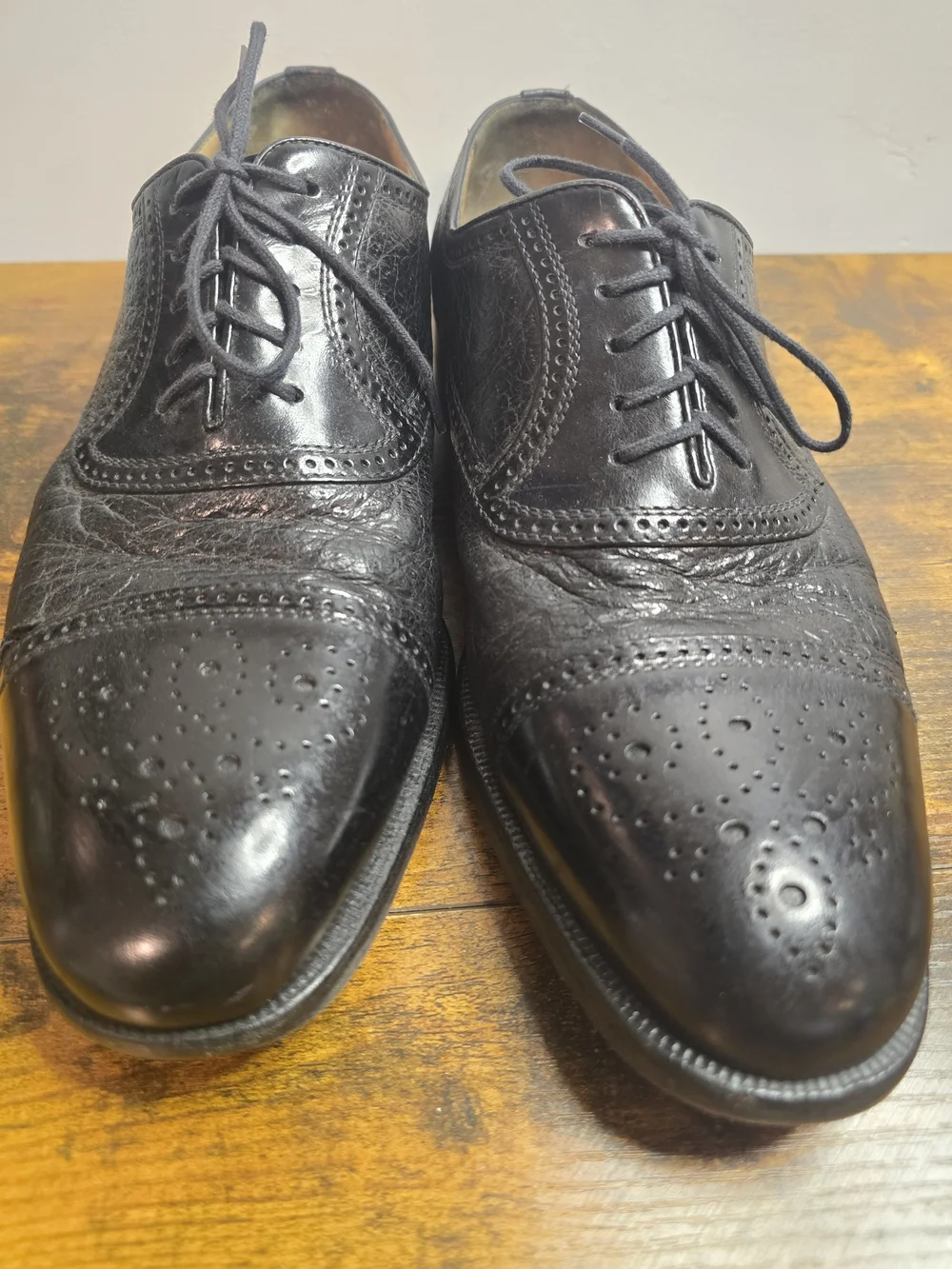 Moreschi Mens Italian Black Pebbled Leather Cap Toe Brogue Oxfords Shoes Sz 9.5